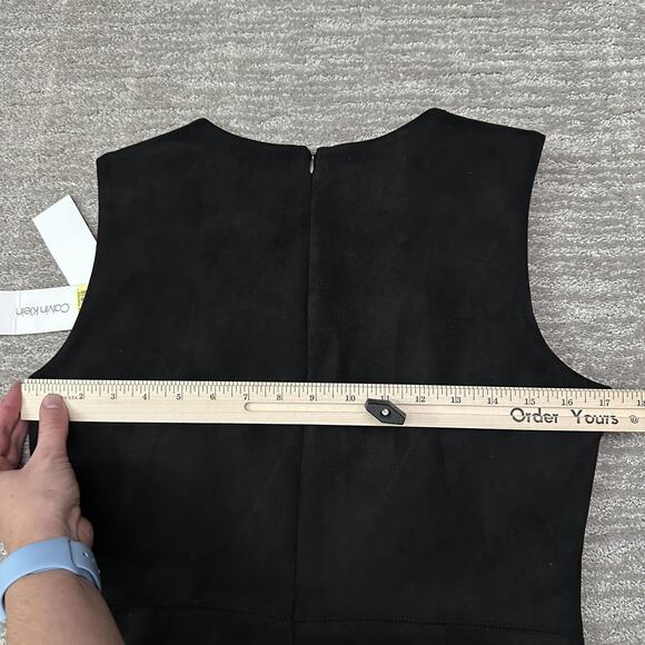 Calvin Klein Dress Womens 10 Black Zip Front Sheath Holiday Party Velvet Velour - Picture 8 of 13